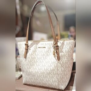 Michael Kors White and Tan Tote Bag